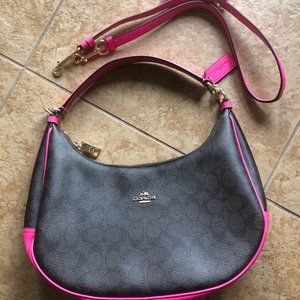 Coach East/West Harley Hobo bright Pink Signature all weather Leather shoulder